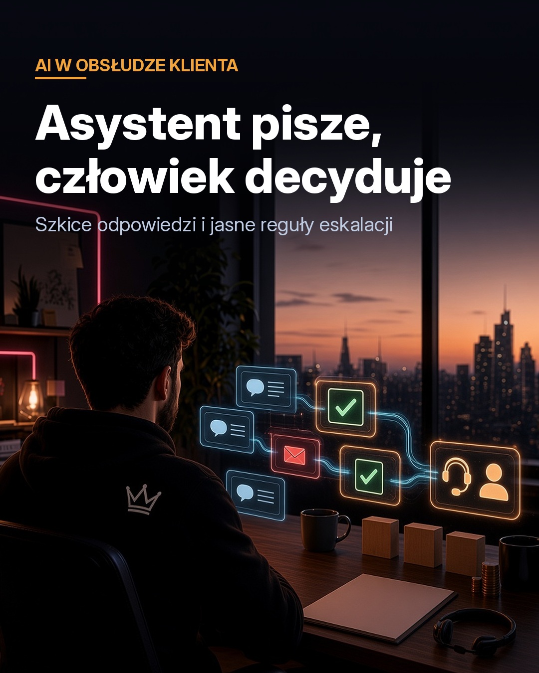 Wdrażasz AI w obsłudze klienta? Nie zaczynaj od chatbota.

Pierwsze pytanie nie brzmi "jaki bot", tylko "kto naciska wyślij".

Ja zaczynam od asystenta, który pracuje dla konsultan...